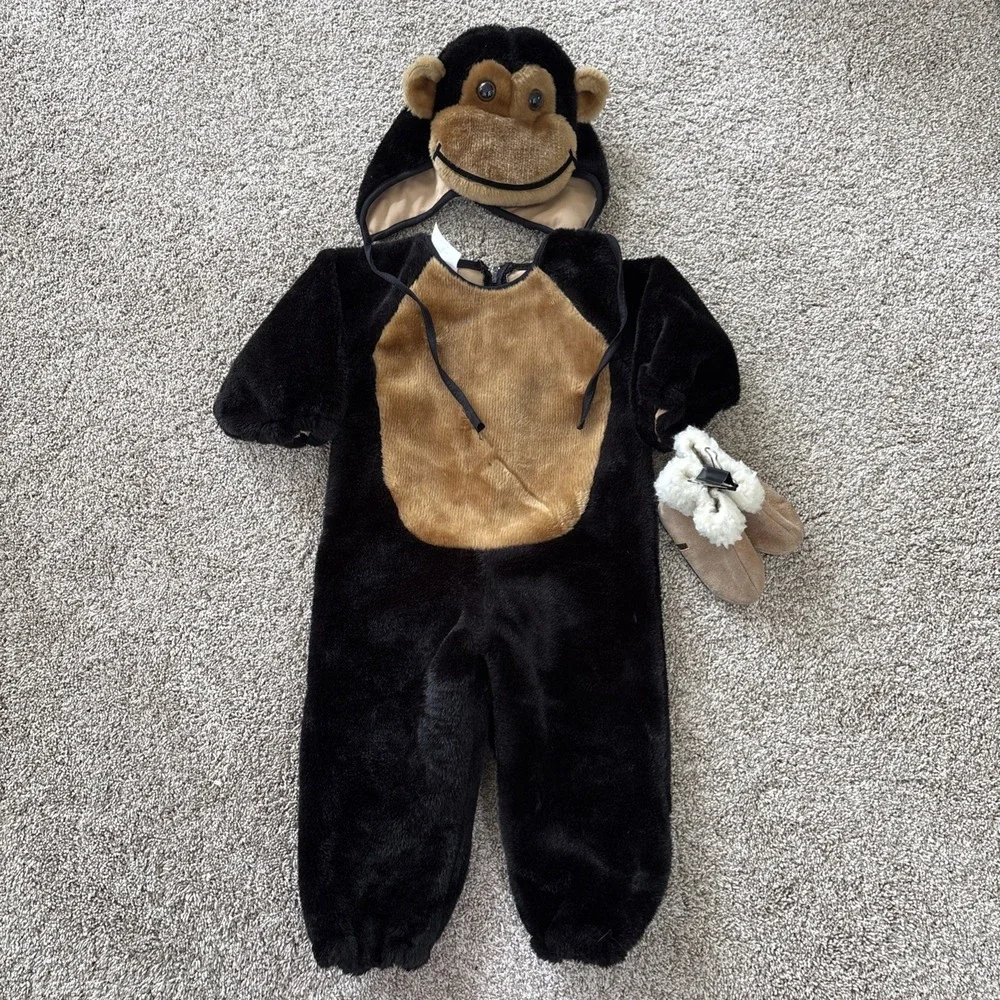 Jo-Ann Stores Monkey Costume Baby Plush Halloween Jumpsuit Hat Shoes 12-18m‎